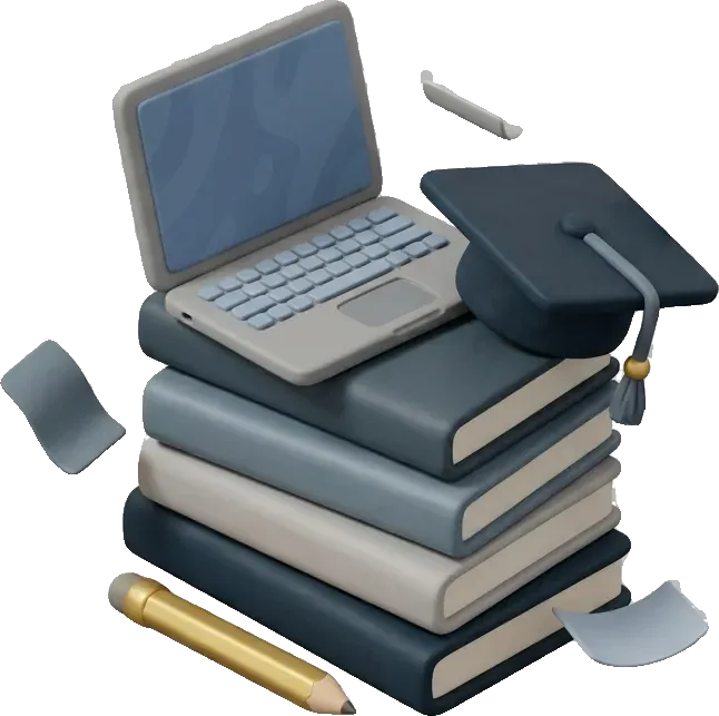 Books, a laptop and a graduation cap