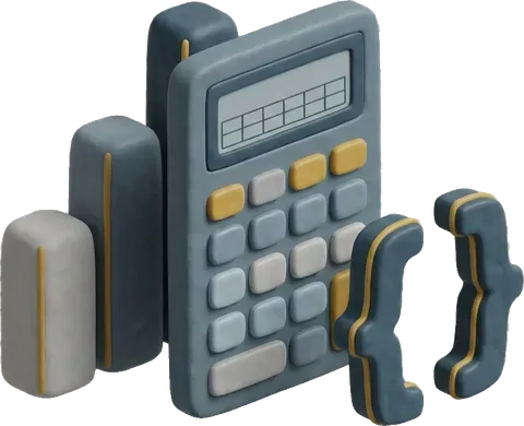 Calculator with chart bars and code brackets